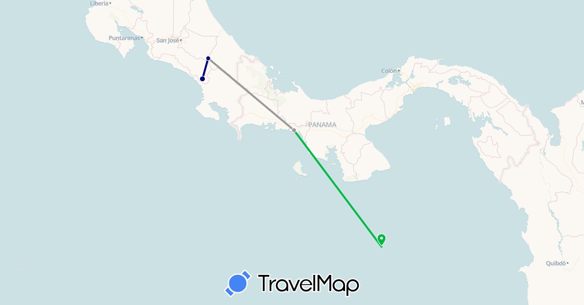 TravelMap itinerary: driving, bus, plane, hiking in Costa Rica, Panama (North America)